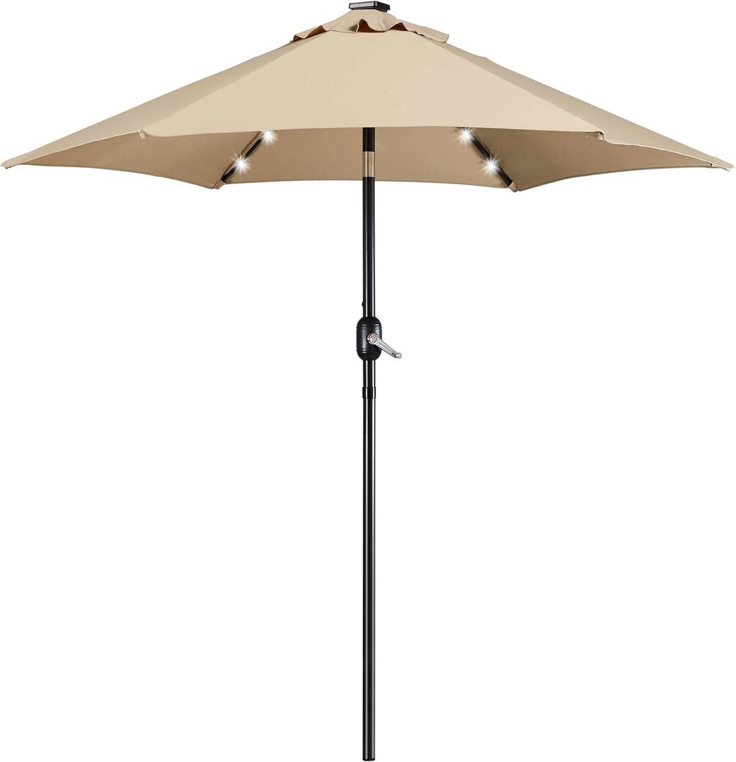 Yaheetech 7.5FT Solar Patio Umbrella-18 LED Lighted Market Table Outdoor Umbrella w/UV Protection Push Button Tilt & Crank Lift System for Garden/Lawn/Deck/Backyard/Pool,Tan