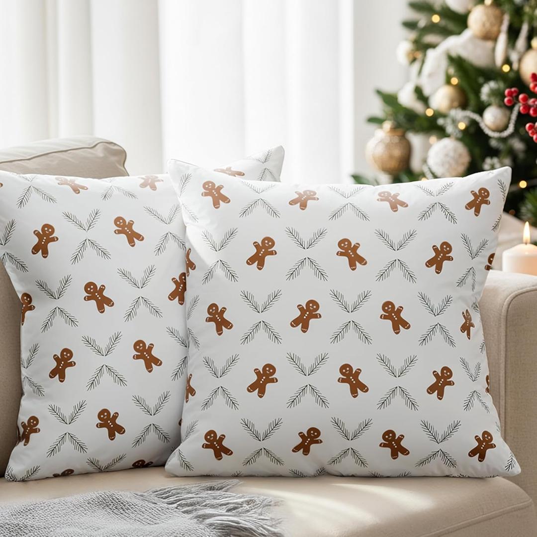 Gingerbread Pillow cases 18x18 - Christmas Pillow Covers Set of 2 - Xmas Couch Pillowcases for Living Room - Bed-Sized Holiday Throw Pillow Covers - Winter Holiday Home Decor - Velvet Cushion Cases (04 - Gingerbread Cookie)