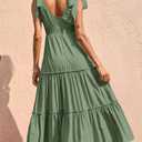 PRETTYGARDEN Women's Cross Neck Spring Sleeveless Tiered Maxi Dress Beach Tie Strap Smocked Long Dresses Pleated Sundress (Green, L)