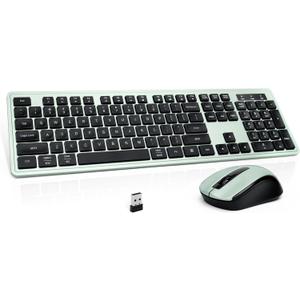 Wireless Keyboard and Mouse, 2.4GHz Cordless Silent Keyboard Mouse Combo, Optical Mouse, Plug and Play USB Receiver, Compatible with Windows, Mac, Laptop, and PC  Ideal for Office UseBlack Green