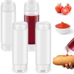 4 Pcs Squeeze Bottles Refillable 20 oz, Inverted Plastic Tip Large Valve Dispenser Condiment Squeeze Bottle for Sauces Ketchup Sour Cream Self Sealing Syrup Dispenser for Restaurants (White)