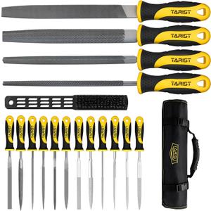 17PCS File Set with Tool Bag, Includes 4PCS Large Metal File, 12PCS Needle File and Wire Brush,Work for Metal, Wood and More