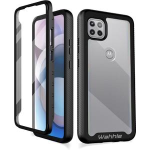 wahhle Compatible with Motorola One 5G Ace Phone Case, Built in Screen Protector Full Body Shockproof Slim Fit Bumper Protective Phone Cover for 1 5G Ace Men Women-Black/Clear