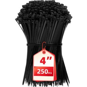 Cable Zip Ties, 4 Inch Small Cable Ties, 250PCS Multi-Purpose Nylon Zip Ties, Self-Locking Wire Ties used for home, garden, garage, indoor and outdoor. Mini Black Cable Ties