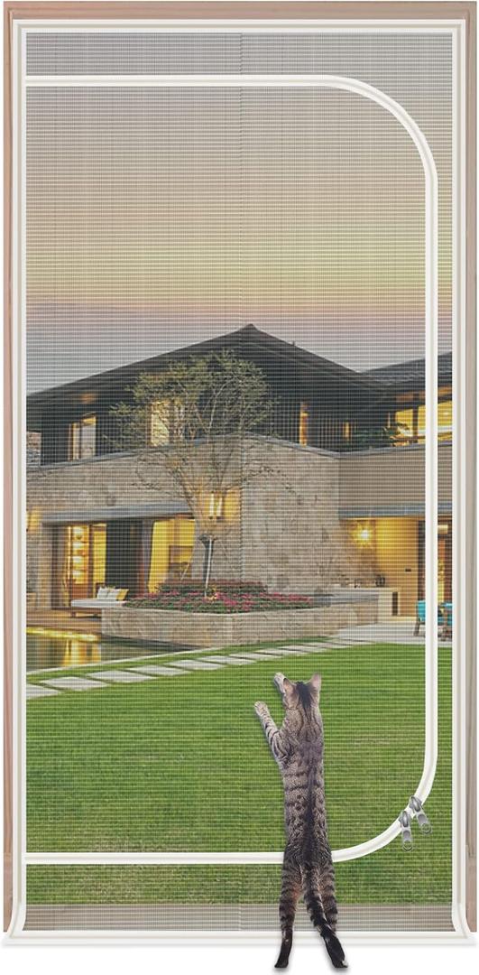 Upgraded Pet Screen Door, Fits Door Opening Size 30''x 80'', Thickened Cat Resistant Mesh Screen Door for Living Room, Kitchen, Bedroom, Cat Proof Screen with Zipper Closure