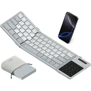 Nillkin Upgraded Foldable Bluetooth Keyboard with Touchpad & Number Pad, Portable Wireless Keyboard for Travel, Pocket-Sized, Full Size Keys, Support 3 Devices for iPad Laptop Tablets Phone, Gray