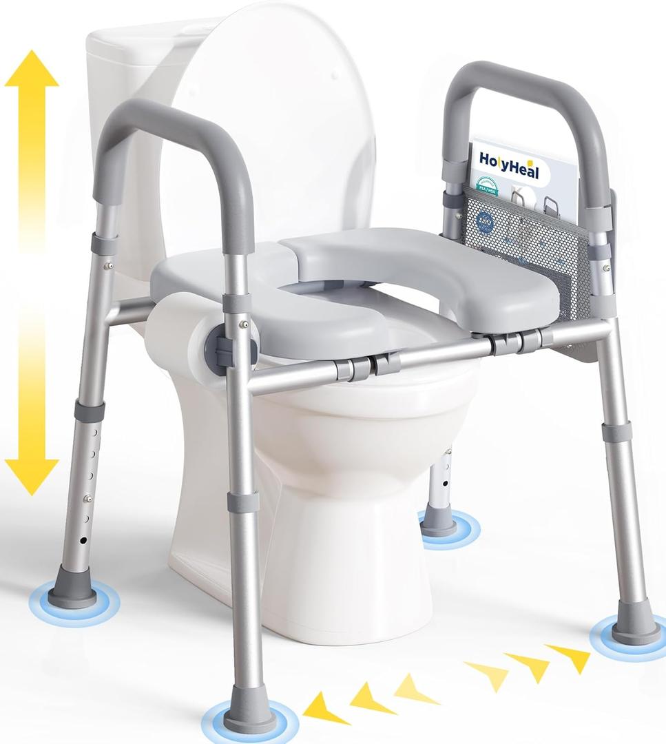 Toilet Seat Risers for Seniors, Raised Toilet Seat with Handles, Adjustable Height & Width, 400 lb Handicap Elevated Toilet Riser Toilet Seats for Pregnant Elderly, Fit Any Toilet