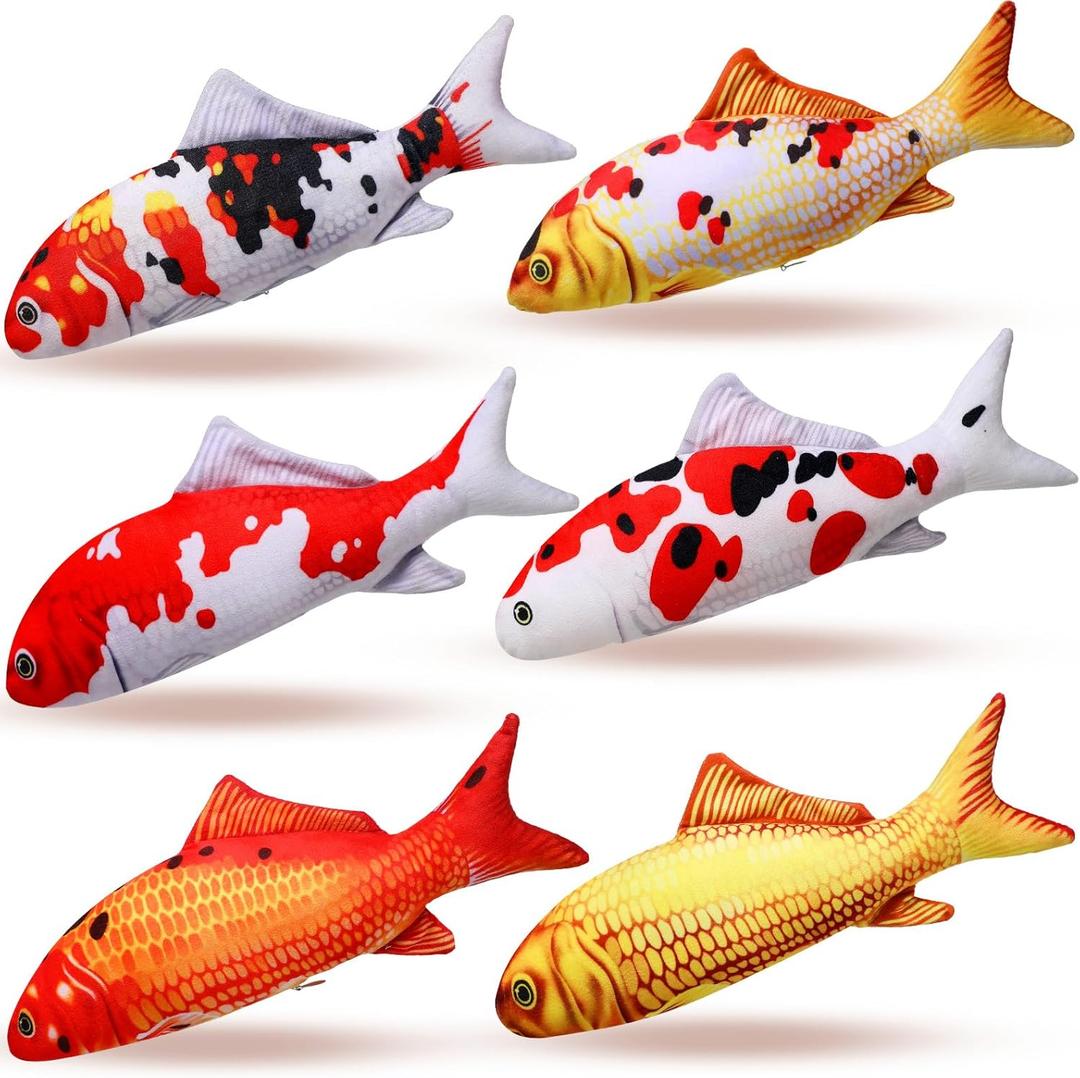 Barydat 6 Pcs 12 Inch Fish Plush Toy Pillow Soft Cushion Animal Realistic Fish Stuffed Carp Toy for Cat Pets or Kids Birthday Gifts