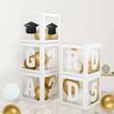 Graduation Party Decorations 2025,5pcs White Grad Boxes with Letters GRAD,2025, Cap for Graduation Decoration Class of 2025 for Preschool Kindergarten High School College Grad Party