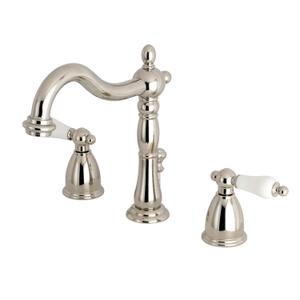 Kingston Brass KB1976PL Heritage Widespread Lavatory Faucet Pn Porcelain Lever Handle, Polished Nickel, 14 x 6.5 x 8.06