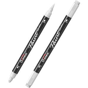 Overseas White Acrylic Paint Markers, 2 Pack Dual Tip Paint Pens Acrylic Markers with Dot and Brush Tip, Coloring Marker for Wood, Rock, Canvas, Glass, Metal, Ceramic, Plastic, Fabric, School Supplies