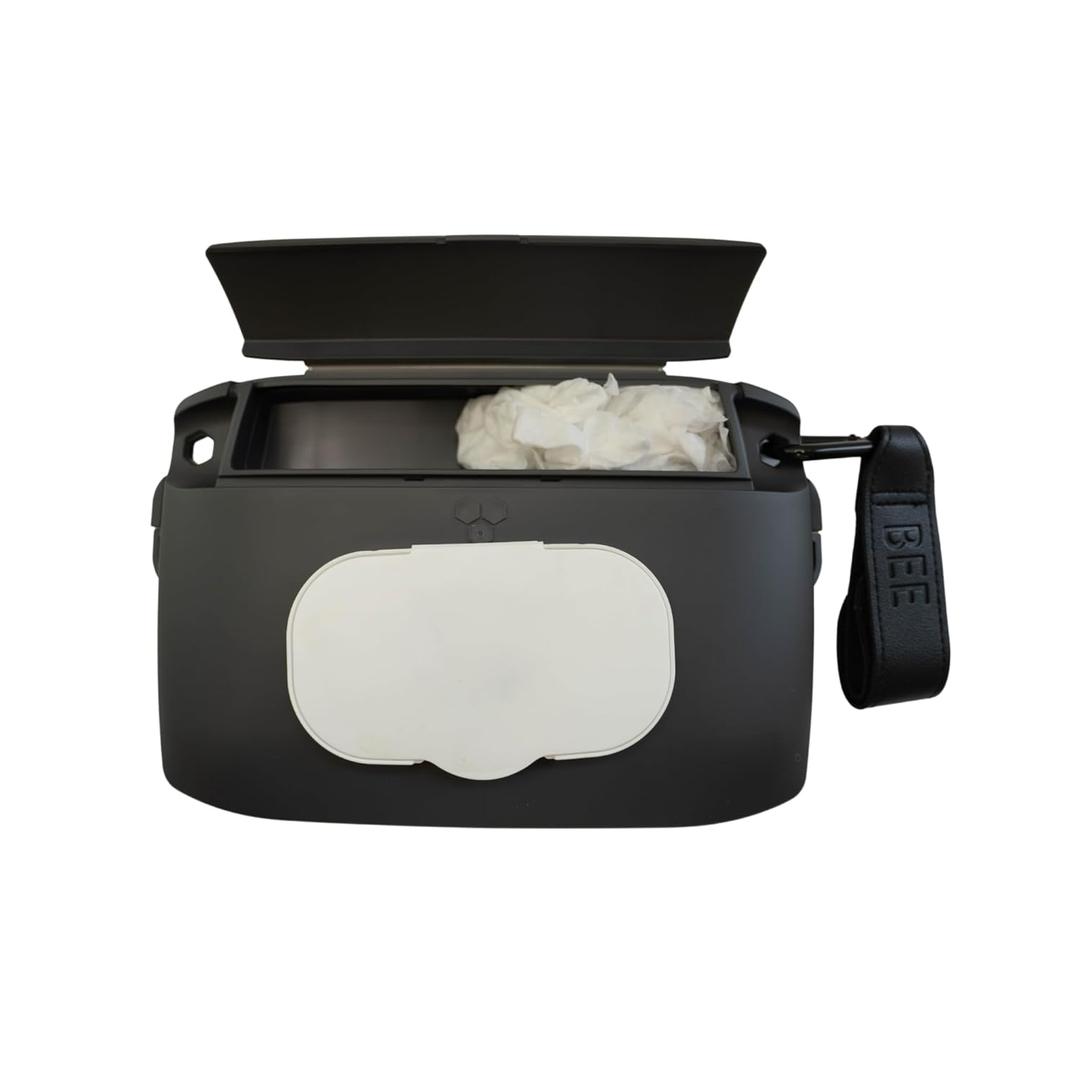 Bee Babe Co. On-The-Go Wipes Dispenser, Travel Wipes Case, Includes Temporary Trash Compartment, Must Have Diaper Bag Accessories, Car Trash Can, Reusable Baby Wipes Holder, Portable Wipe Dispenser