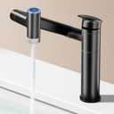 SINGSUO 1080Rotatable Bathroom Vanity Faucet 1 Hole, Height Adjustable Single Handle Sink Faucet Bathroom with 2 Water Outlet Modes, Bar Sink Tap Single Hole with Temperature Display (Black)