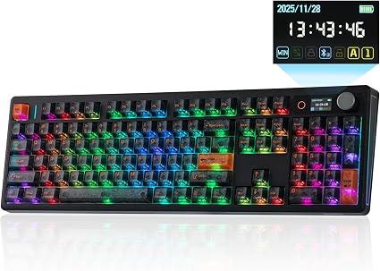 EPOMAKER TH108 V2 PRO Full Size Mechanical Keyboard with Screen&Knob, 10000mAh, BT/2.4Ghz, Mac Modifier PBT Keycap, Hot Swap, RGB, Gasket, Wireless Gaming Keyboard for Mac/PC (Black, Creamy Jade) (Defective port, missing keys)
