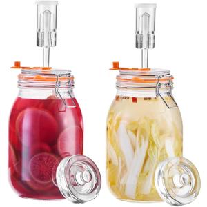 JILLMO 1.8 Liters Fermentation Jar, Glass Fermenting Kit with Weight for Making Sauerkraut, Hot Sauce, Mead, Cider and More, Pack of 2