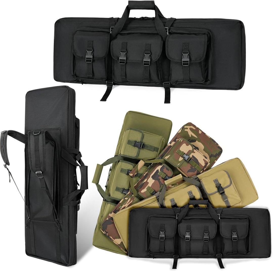 DULCE DOM 32/36/42/48/52 inch Double Rifle Case Soft Bag Gun Case, Perfect for Rifle Pistol Firearm Storage and Transportation, All Around Shooting Range Tactical Rifle Backpack, Indoor Outdoor (Black)