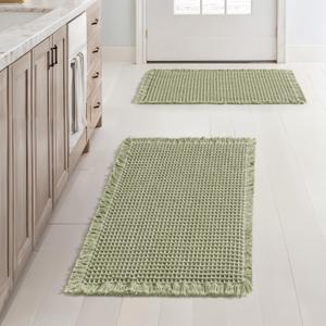 MIULEE Set of 2 Waffle Bathroom Rugs, Boho Bath Rugs Non Slip Washable, Super Absorbent Bath Mats, Ultra Soft Rubber Backed Shower Mats for Bathroom Floor, Tub and Shower, Sage Green, 17x24 Inch