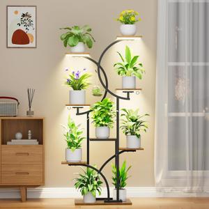 Plant Stand Indoor with Grow Lights, 63'' Tall Plant Shelf Indoor, 7 Tiered Corner Shelves for Indoor Plants Multiple, Large Plant Holder Flower Stands Rack, Double C-Shaped for Home Dcor, Patio