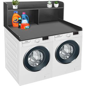 Royxen Washer Dryer Countertop with Extal Tall Shelf, Washer and Dryer Topper, Laundry Countertop with Non-Slip Pads, Universal Fit for Laundry Room Organization, Black, 54" W x 27.5" D x 19.5" H