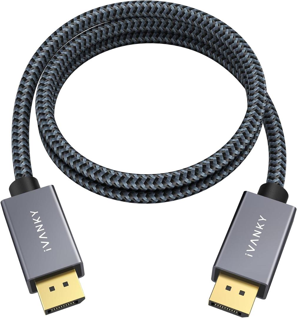 IVANKY DisplayPort Cable 3FT/1M, Short DP to DP Cable, [4K@60Hz, 2K@165Hz, 2K@144Hz] High Speed DisplayPort to DisplayPor1.2 Cord, Compatible with Gaming Monitor, Graphics Card, PC, Laptop, TV-3.3ft (Grey)