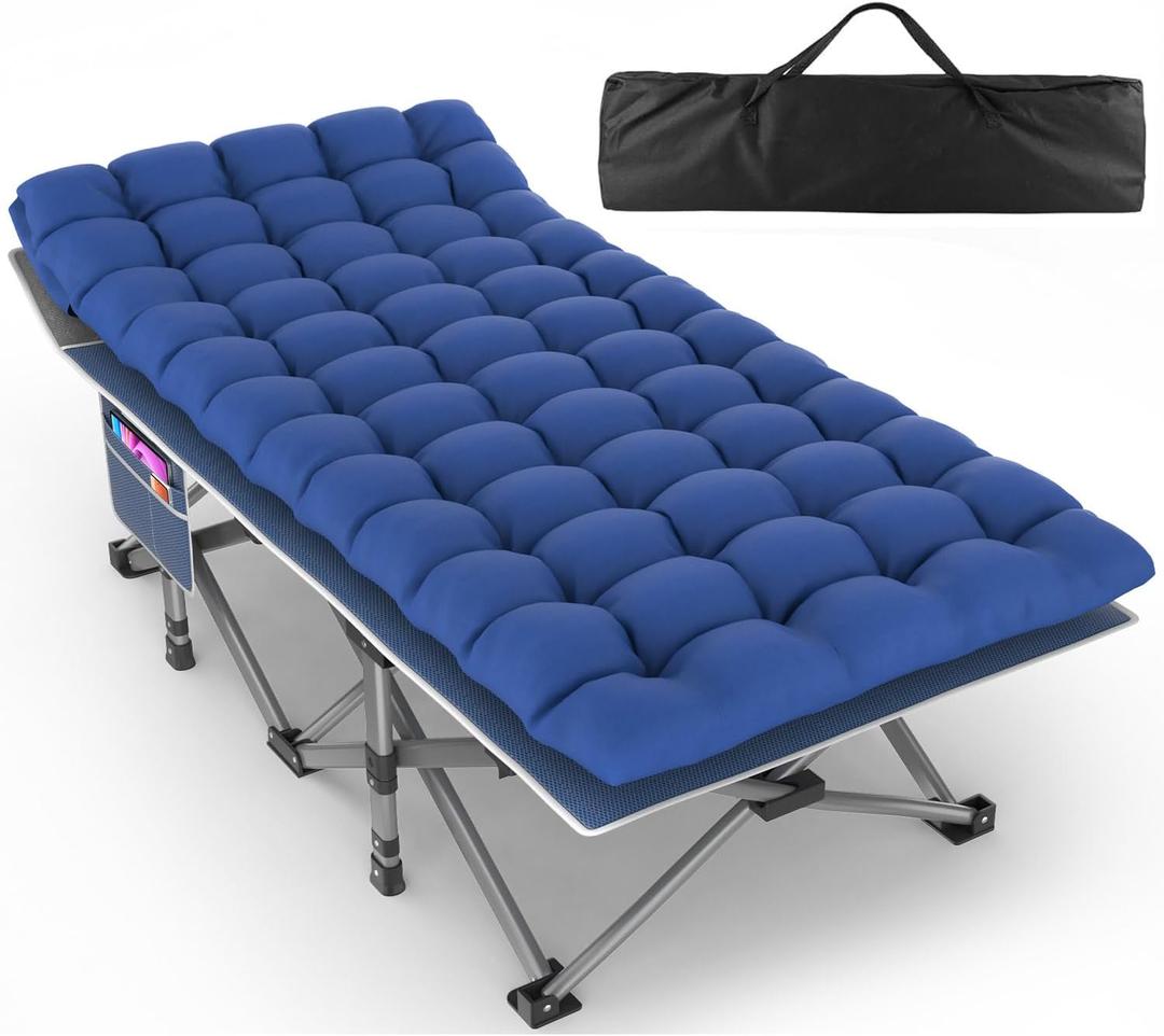 ZENPETIO 32in XXL Folding Camping Cot for Adults with Mattress, 900LBS Heavy Duty Portable Camp Bed, Oversized Foldable Sleeping Cot for Camping, Travel, Office (Blue Cot + Blue Mattress), 32IN – XXL Wide Comfort