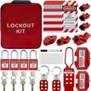 Lockout Tagout Kit Electrical Loto - Clamp-On Circuit Breaker Lockout, Group Lockout Hasps, Lockout Tag, Universal Multi- Pole Breaker with Pocket Bag (Bigger Red Kit)