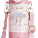 Melody Stainless Steel Insulated Water Bottle with Strap (Spout & Straw) 480ml - Pink