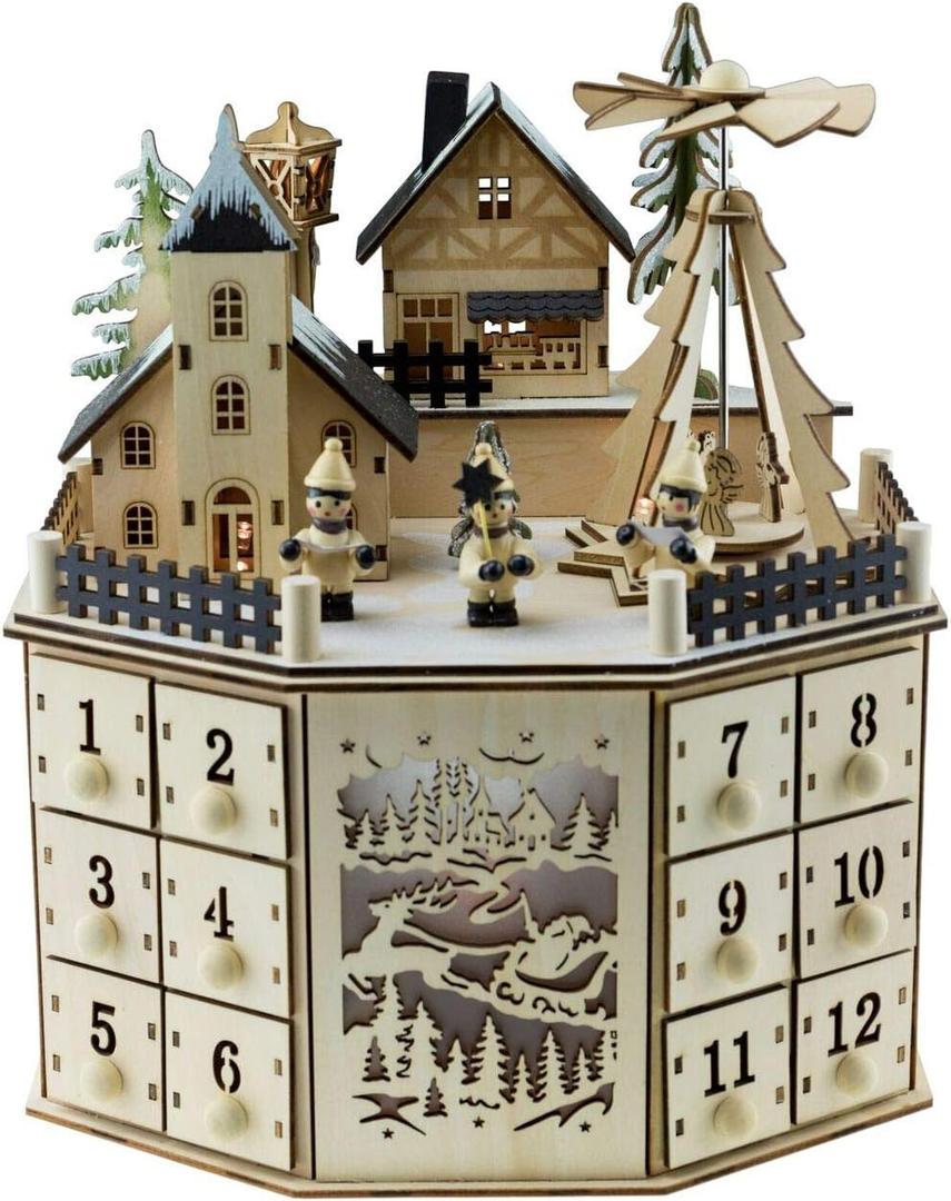 Clever Creations Wooden Christmas Advent Calendar, Countdown to Christmas, LED Holiday Decoration, Battery Operated, Windmill Village