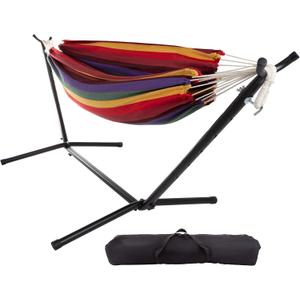 Double Brazilian Hammock with Stand Included ? Woven Cotton, 2-Person, Outdoor Swing with Frame for Camping, Backyard, or Patio by Pure Garden