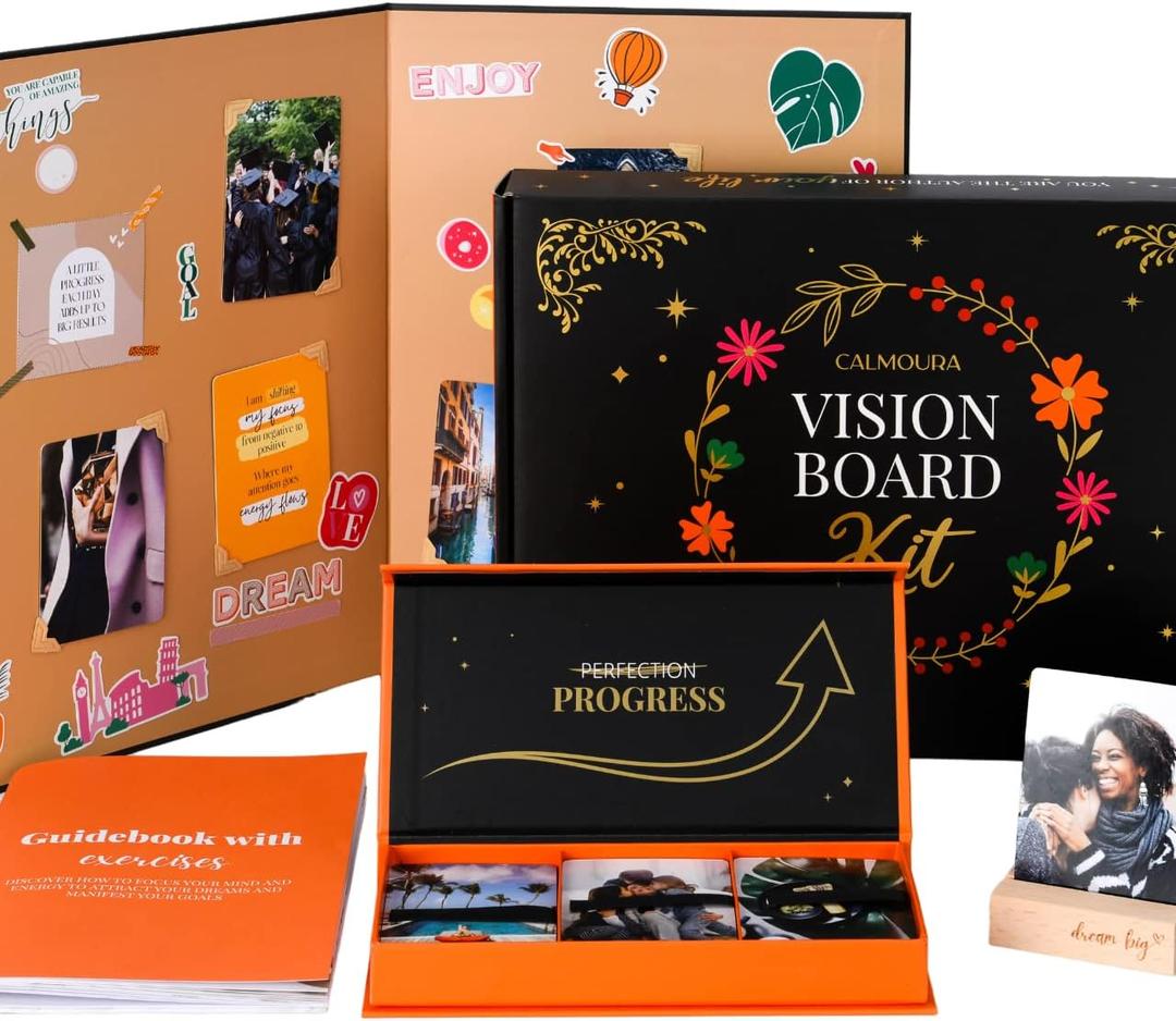 CALMOURA Vision Board Kit for Adults Supplies  Vision Board Supplies Kit for Collage, Scrapbooking  Dream Board and Mood Board for Inspiration (Sunset Chevron Orange/Evening Red)