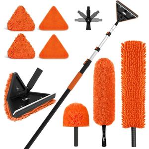 SISUPASSIE 20FT Duster Cleaner Kit, Dusters for Cleaning with Extension Pole, Baseboard & Wall and Window Cleaner Mop for Fan Blades, High Ceiling and Cobweb (Slight contamination of one cloth)