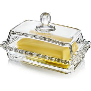 6.5'' Clear Glass Butter Dish with Handled Lid,Classic 2-Piece Design Butter Keeper For Countertop,Dishwasher Safe