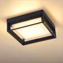 Square Flush Mount Outdoor LED Ceiling Light Fixture, 120V 24W 3000K 9 inch Medium Overhead Porch & Patio Lights Ceiling Mounted, Waterproof Suitable for Wet Areas, Black