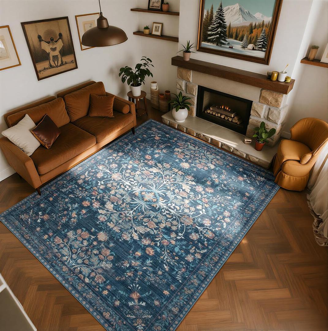 Washable Rugs 8x10 Area Rugs for Living Room,Ultra Soft Faux Wool Retro Carpets,Non Slip Backing,Durable Edge Binding,Stain Resistant,The Large Carpet for Bed Room,Dining Room,Office Decor