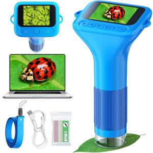 Microscope for Kids with 12 Slides, 100X-1000X 1080P Digital Handheld Kids Microscope, Mini Portable Pocket Miniscope Science Toys Gifts for 3+ 4 5 6 7 8 9 10 11 12 Year Old Boys Girls, Blue