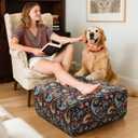 YISUN Ottoman Cover Square, Stretch Printed Ottoman Slipcover Square, Thick Storage Ottoman Covers Washable Footrest Stool Cover Protector with Nonslip Elastic Bottom