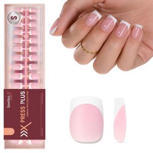 Beetles French Tips Press On Nails: 150 Pcs Pink Short Square Press On Nails Fake Nail Tips, Soft Gel Nail False Nails Art DIY Gifts For Women