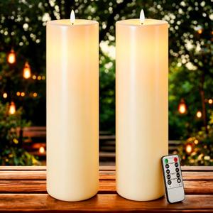 Gerrii 2 Pack 15" x 4" Large Outdoor Flameless Candle LED Waterproof Battery Operated Candle with Timer Remote Control Electric Flickering Flameless Tall Pillar for Patio Porch Lantern Indoor Decor