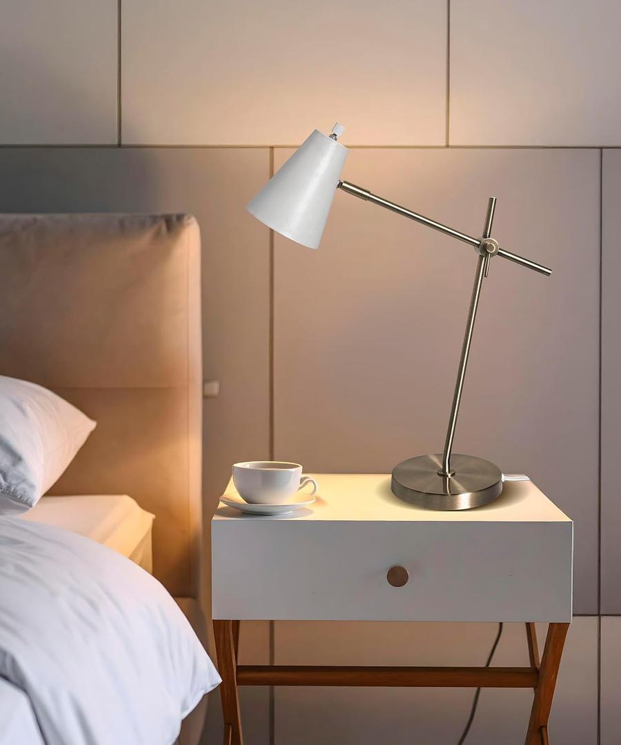 HarvestLand HaloBar Brass Desk Lamp Home Office White Industrial Table Lamp with Solid Base for Office, Reading Lamps for Bedside Table, Study and Reading Task Lamp, Gifts for Adults