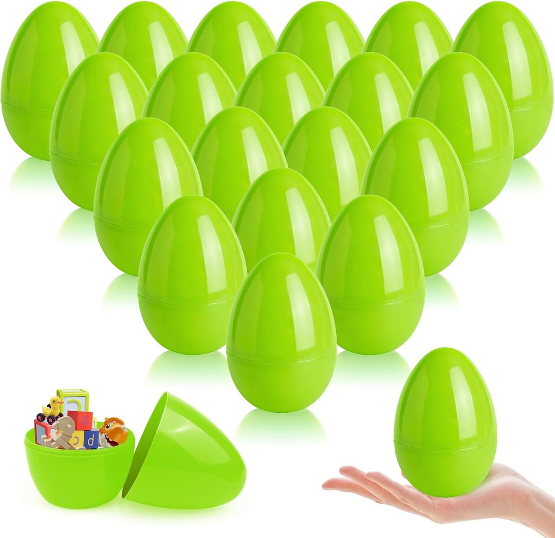 24 Pack Plastic Easter Eggs Large 3.5 Inch Empty Eggs Bulk Fillable for Easter Theme Party Favor Basket Stuffers Holiday Decoration (Green)