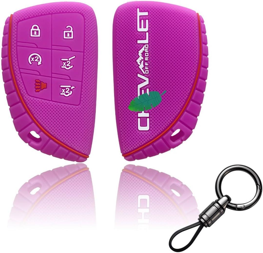 Silicone Key Fob Cover Compatible with 2021 2022 2023 2024 2025 Chevy Tahoe Suburban Key Shell Accessories Key Fob Cover Case Protector Rubber Fob Protector 6 Button (Pink)