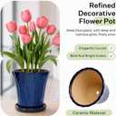 10 Inch Ceramic Planters with Drainage Hole and Saucer,Indoor Outdoor Large Flower Pots, Garden Pot for Plant Lovers (Blue)