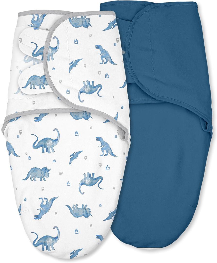 Baby Swaddles for Newborn Organic Cotton,Soft & Snug Newborn Velcro Swaddle 0-3 Months Sleep Sack Helps Calm Startle Reflex, 2-Pack Wrap Nursery Swaddling Blankets Blue Dinosaur, Size: Small (0-3 Month)