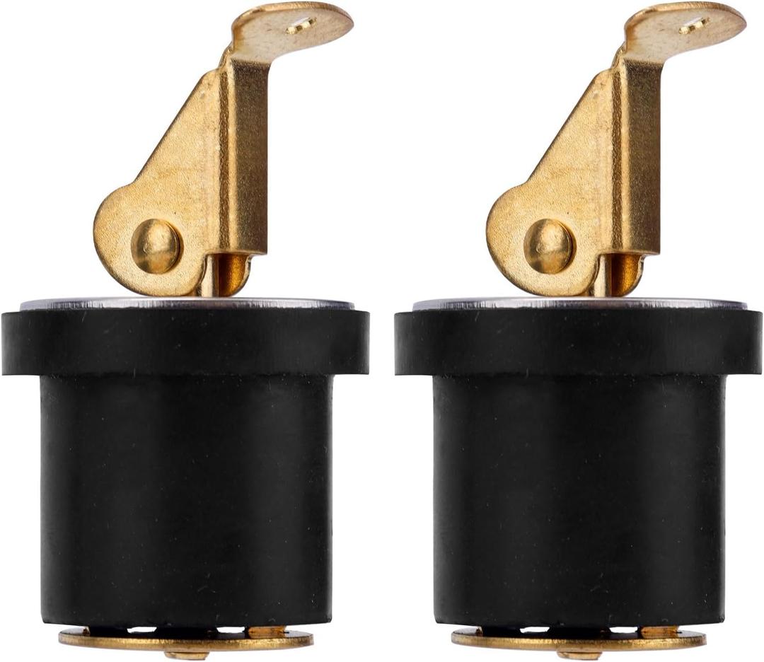 2pcs Brass Boat Drain Plugs, 7/8 Inch Deck and Baitwell Bait Well Plug with Snap Handle Livewell Live Well Drain Plug for Marine Kayak Yacht Fishing Boating Boats Accessories