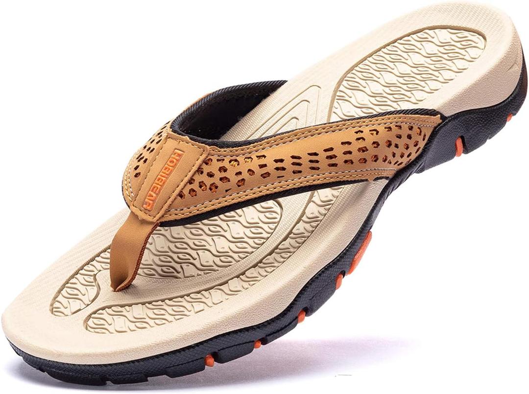 GUBARUN Mens Sport Flip Flops Comfort Casual Thong Sandals Outdoor (11, Khaki)