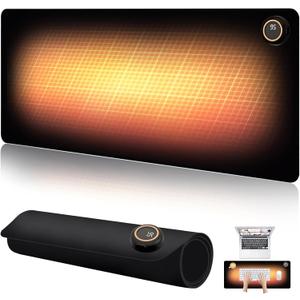 Heated Desk Pad - 31.5" x 13" Heated Mouse Pad 5 Heat Levels & 3 Hours Auto Shut-Off Waterproof & Leakage-Proof PU Heated Desk Mat for Home Office & Gaming(Black)