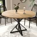 GarveeHome 47 Inch Round Dining Table for 4-6, Circle Kitchen Table with Pedestal Base, Farmhouse Wooden Dining Table for Small Spaces, Kitchen & Dining Room, Living Room-Oak/Only Table