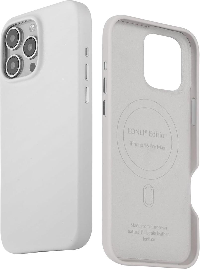 LONLI Edition | Italian Leather - for iPhone 16 Pro Max - Premium Italian Full Grain Leather Phone Case - Develop Unique Patina - Ash