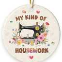 3 x Sewing Christmas Ornament 2025 - Unique Gifts for Quilters Mom Sister Grandma, Gifts for Sewing Lovers Women, Ceramic Quilt Ornaments for Christmas Tree Decorations, Xmas Gift for Friend