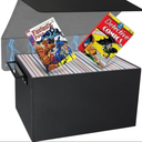 Comic Book Storage Box,PU Leather Comic Bin Holds 155 Comic Book with Handles,Stackable Moistureproof Comic Short Box Book Organizer Storage for Comic Collectors